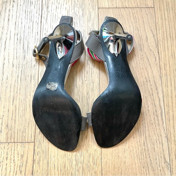 Silver High Heel Sandal’s w. Pink Striped Straps Gold Accessories Size 7 - Picture 6 of 9